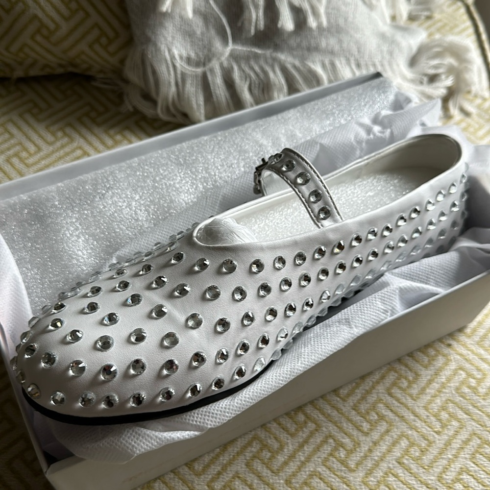 NIB Mary Jane flats!!!  White with rhinestones ! !